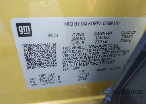 2025 Chevrolet Trax Fwd Activ z USA, uszkodzony, nr VIN KL77LKEP2SC124485